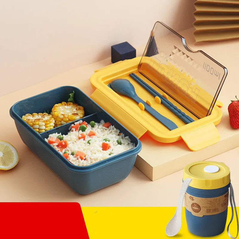 Four-layer partitioned plastic bento box lunch container in Nordic style with green, red, yellow colour options
