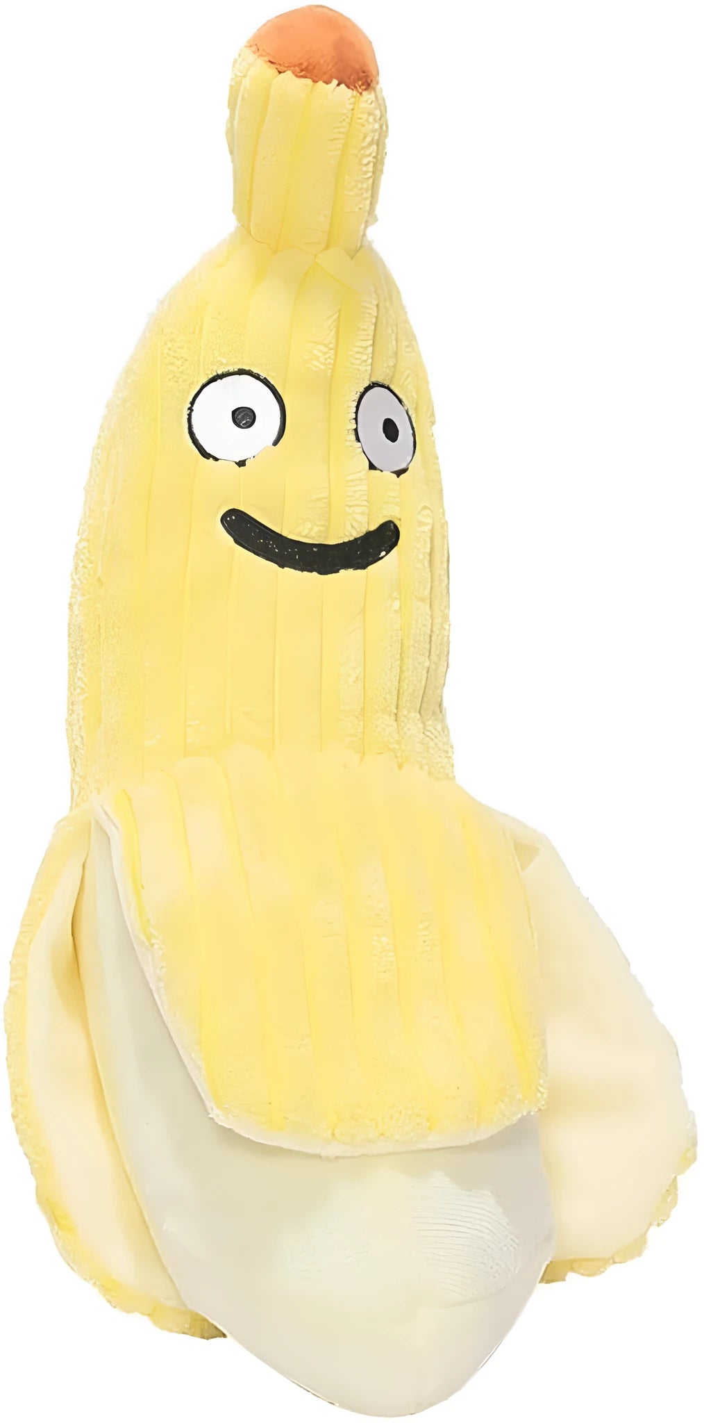 Yellow banana-shaped cat chew toy with plush fabric and crinkle sound feature