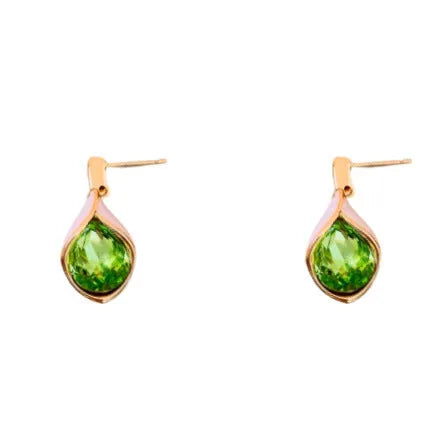 Real gold electroplated zircon water drop-shaped earrings with artificial crystal pendant, light luxury clavicle chain for women