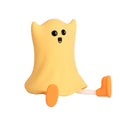 Cartoon ghost-shaped silicone bedside lamp with touch control, soft yellow glow on a bedside table