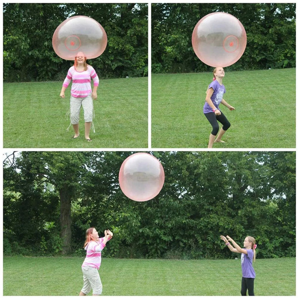 Large pink, yellow, green, and blue inflatable TPR bounce balls in different sizes.
