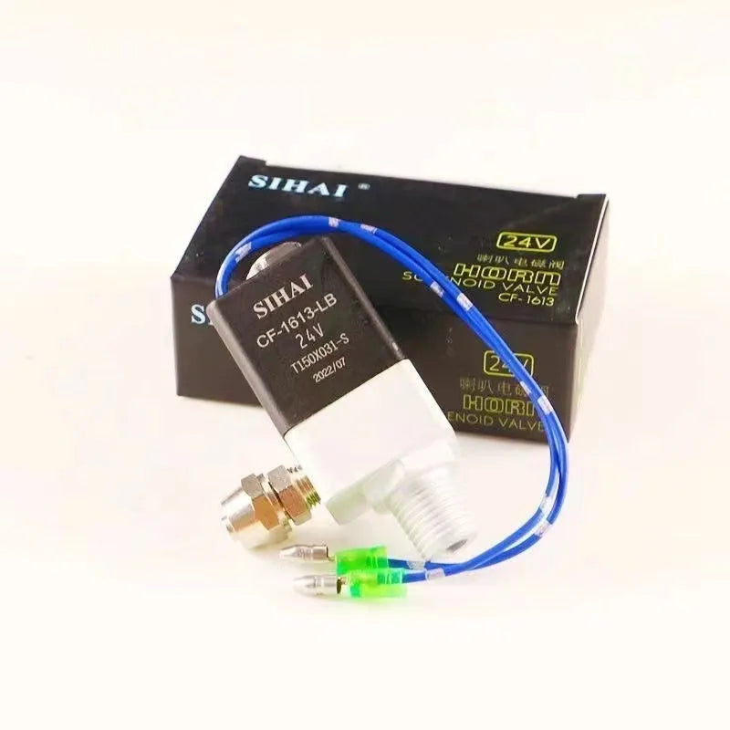 Black 300DB dual trumpet air horn compressor kit for 12V and 24V vehicles.