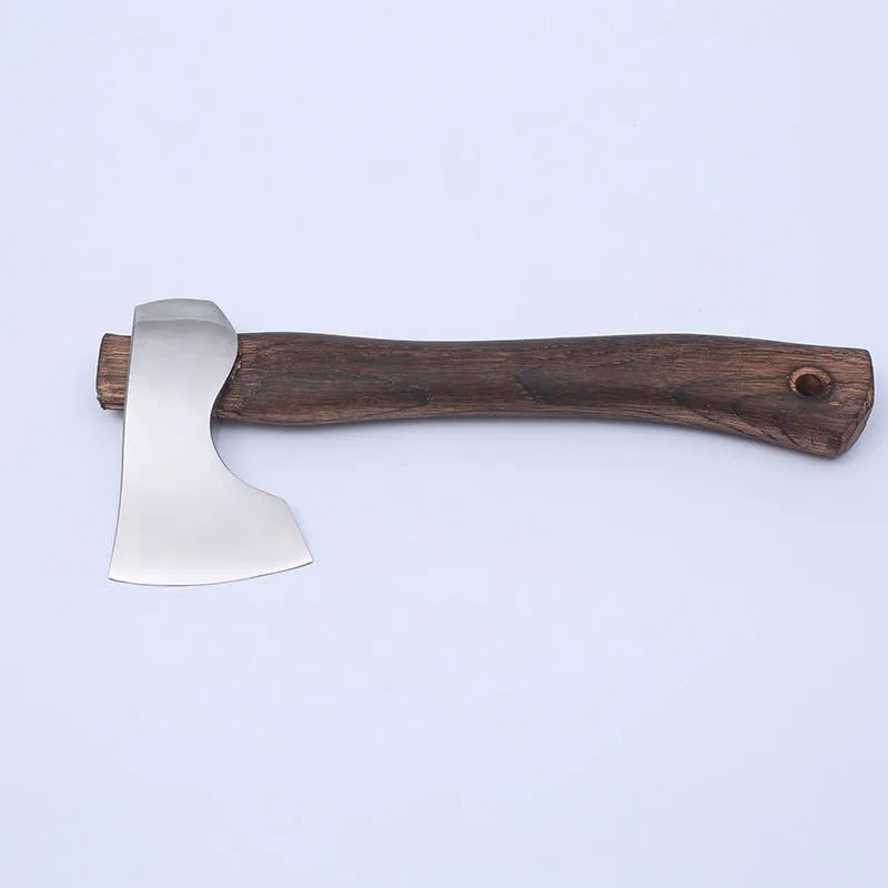Camping axe with high carbon steel head and wooden handle for outdoor wood processing