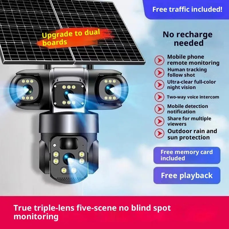Solar-powered surveillance camera in ABS housing with full colour night vision and 1080P resolution