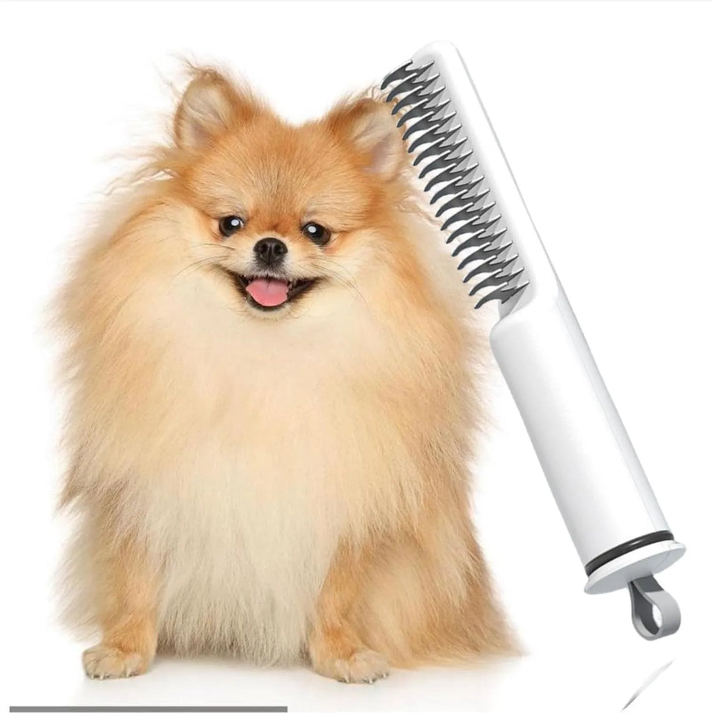 Stainless steel dematting comb for dogs with user-friendly handle in pink or white