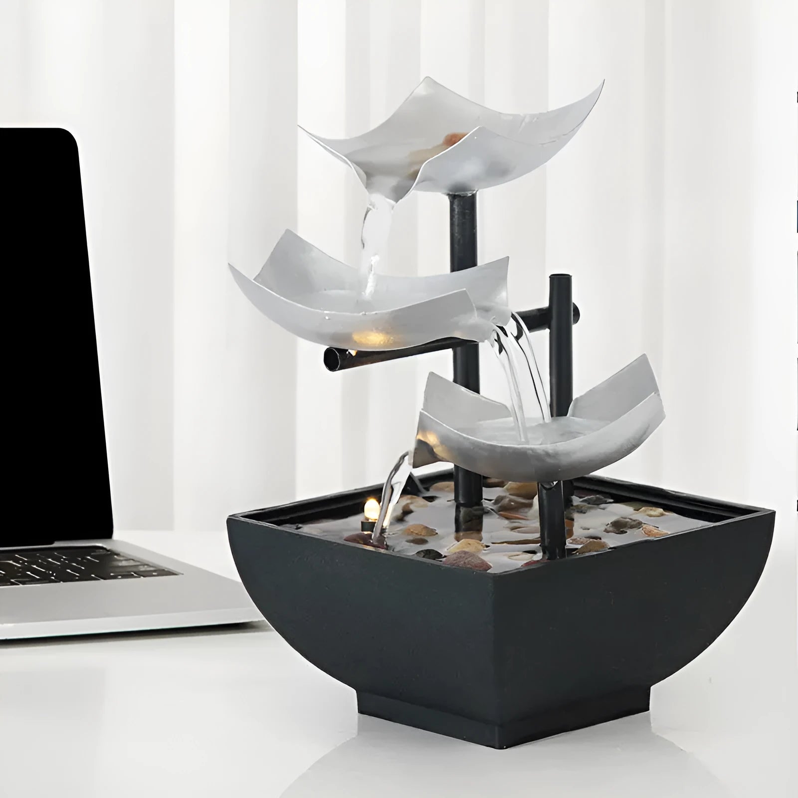 Modern minimalist desktop fountain water ornament with flowing water feature in JR001 colour