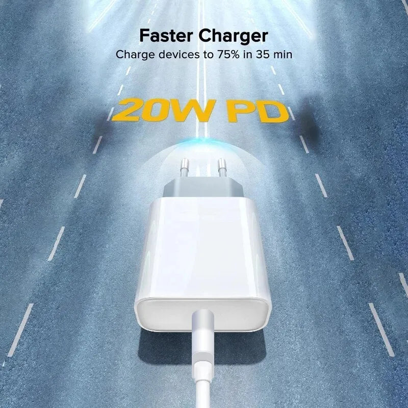 White 20W USB Type-C PD wall charger with set of five international travel plug adaptors
