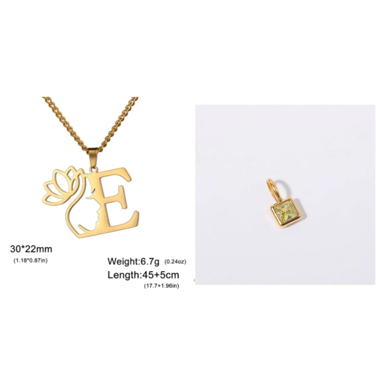 Stainless steel necklace with cross chain links and a single pendant in a gold finish.