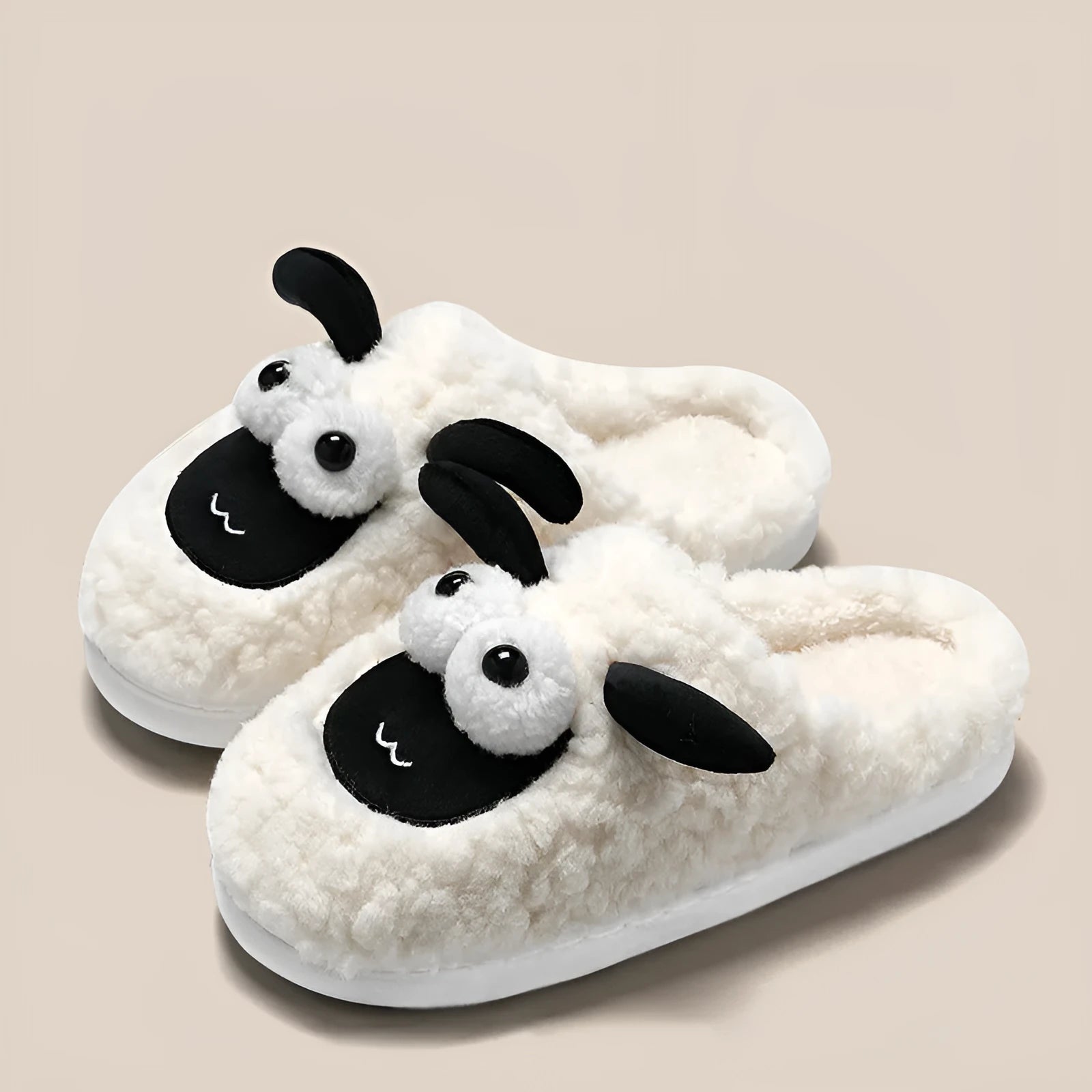 Simple lambswool thermal cotton slip-on slippers in brown, grey, or white with a suede upper.