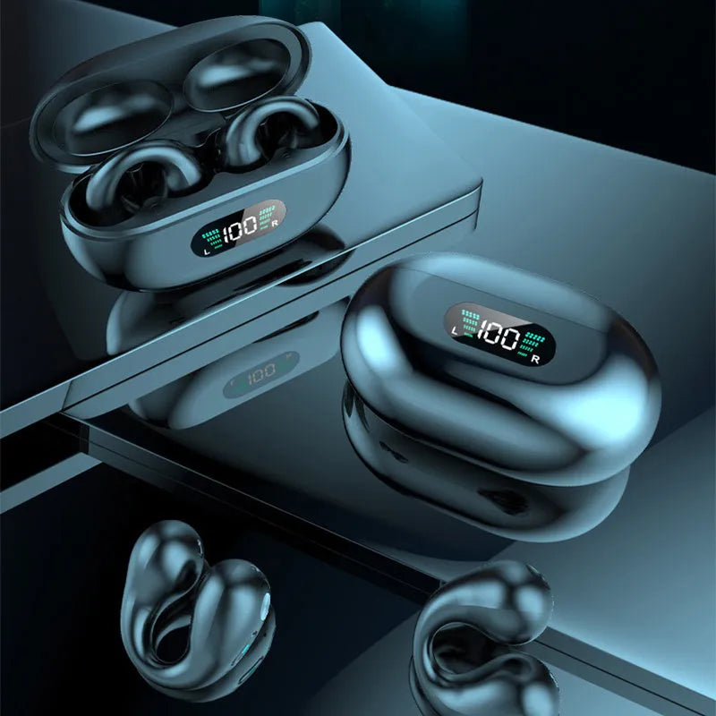 Q80 bone conduction Bluetooth headset with ear clip design in black, white, or khaki colour