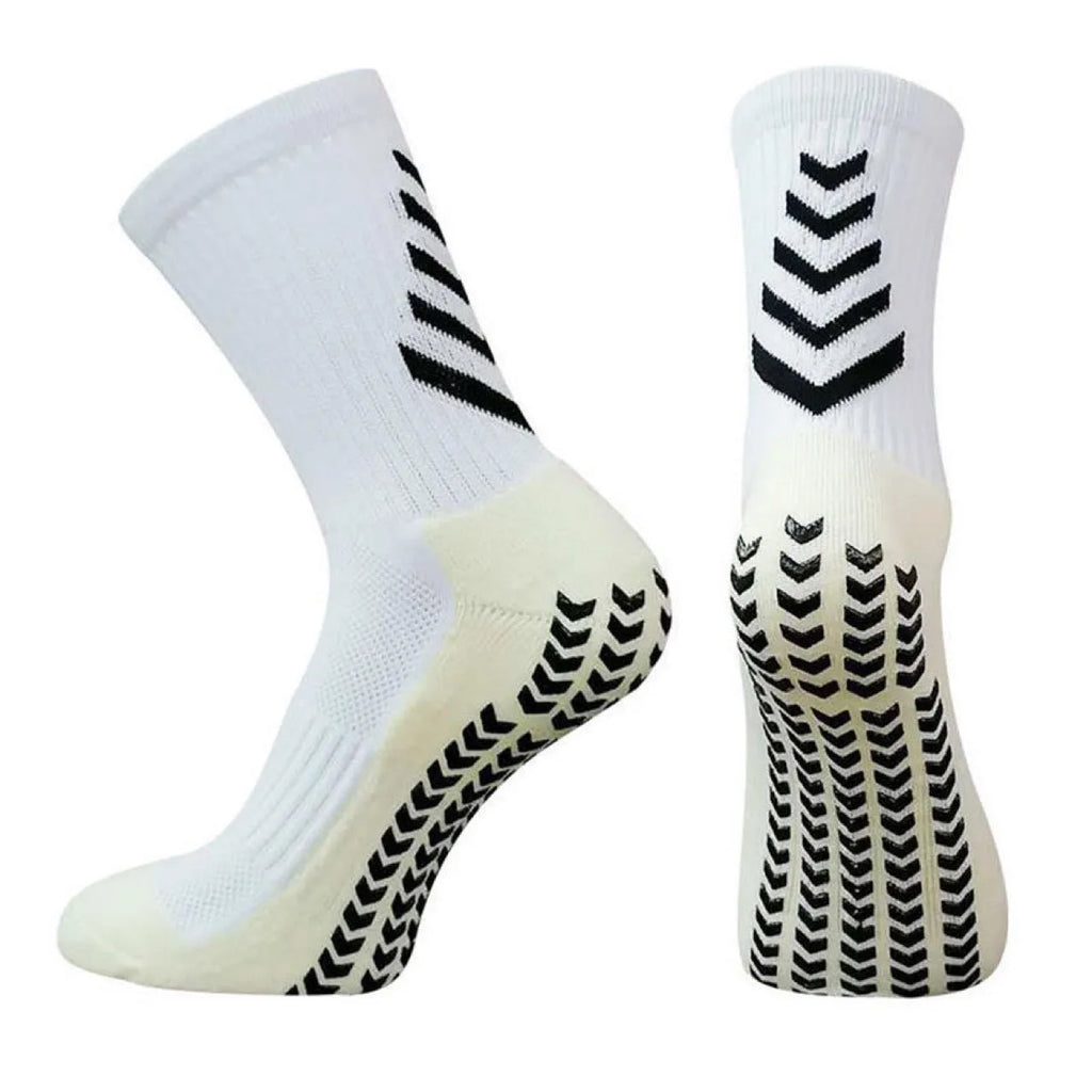 Men's mid-calf athletic socks in arrow colours with geometric patterns and non-slip silicone