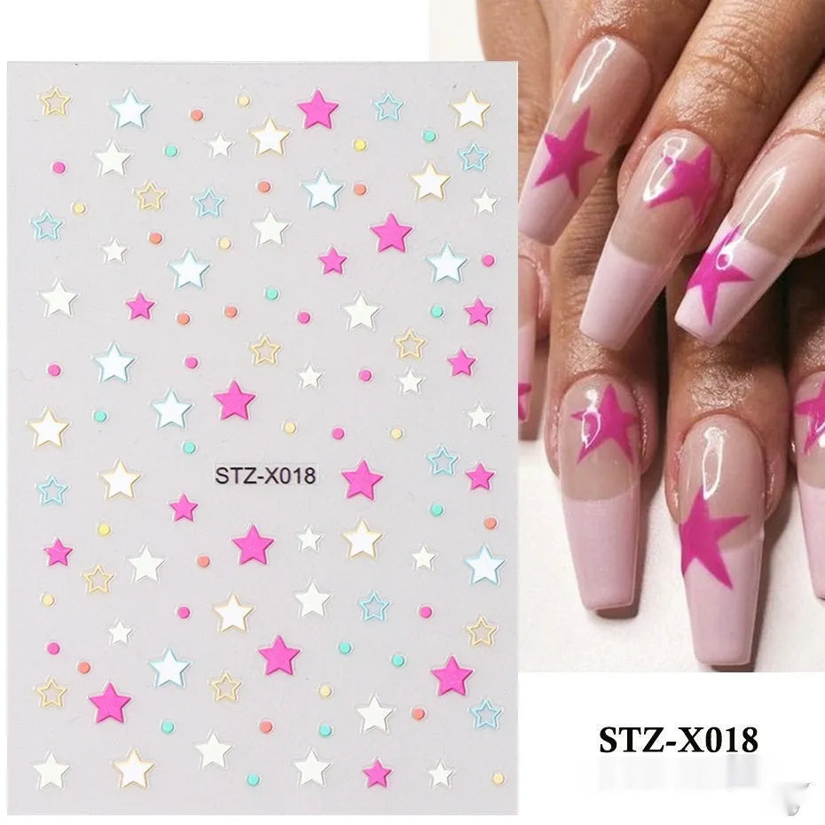 Cartoon nail art stickers sheet with black and silver love heart designs