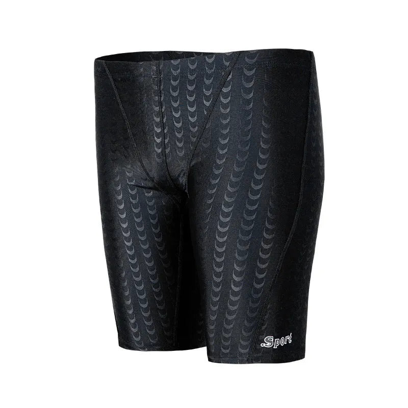 Men's solid colour swimming trunks in shark skin polyester fabric for beach surfing and swimming