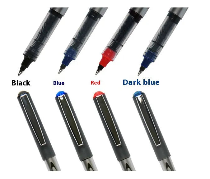 Box of twelve 0.5mm fine point signature pens with quick-drying ink in black, blue, red, and ink blue.