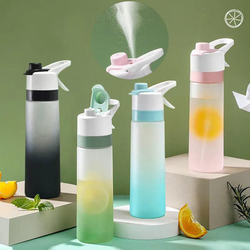 Spray water bottle with handle strap and leakproof lid in multiple colour options