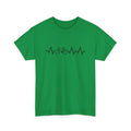 Green cotton short-sleeve top with a creative white letter print on the front.
