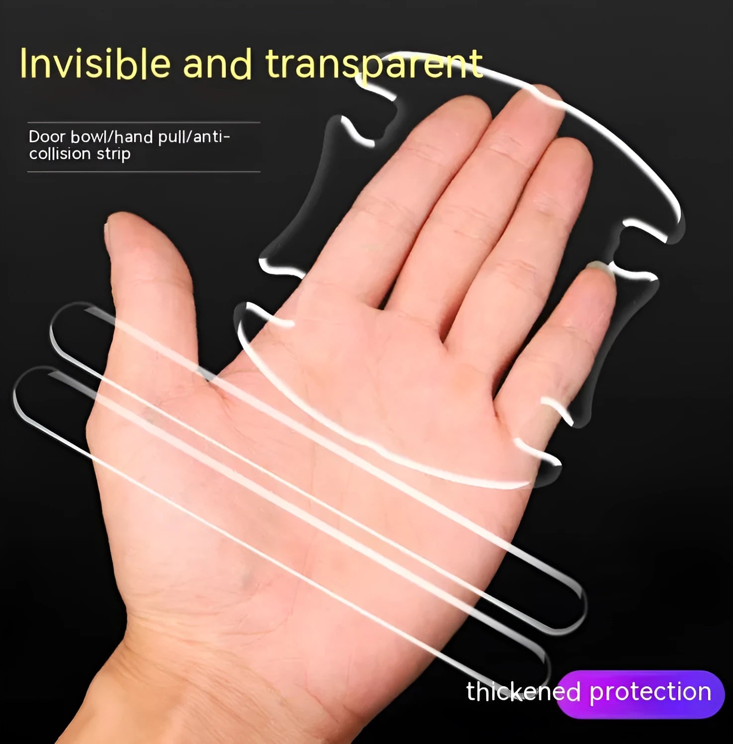 Four transparent 3D protective stickers for car interior door handle bowls.