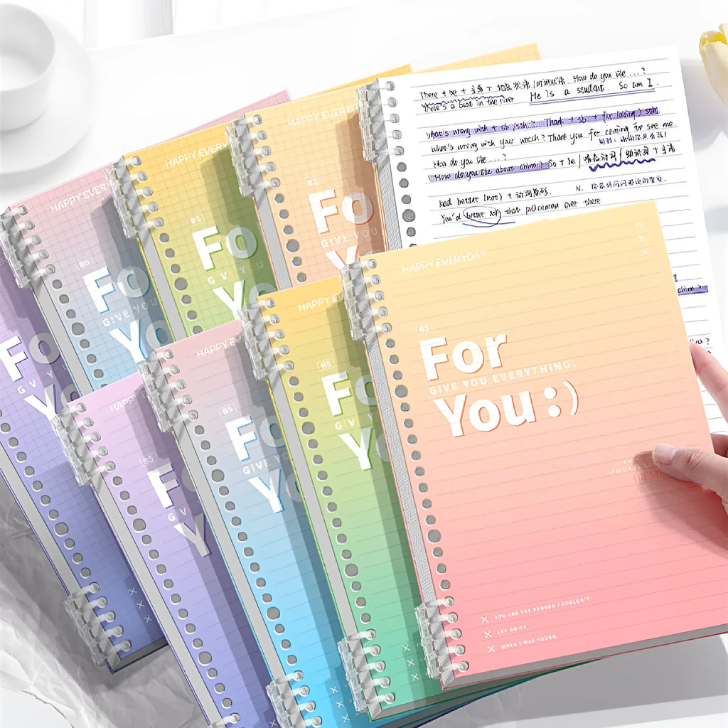 Removable coil notebook with gradient colour cover and wood-free paper pages in A4 and B5 sizes