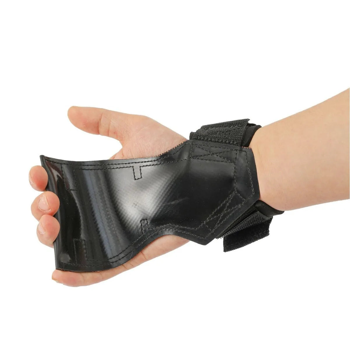 Black weightlifting booster hose with rubber palm protection and assist belts for grip training.