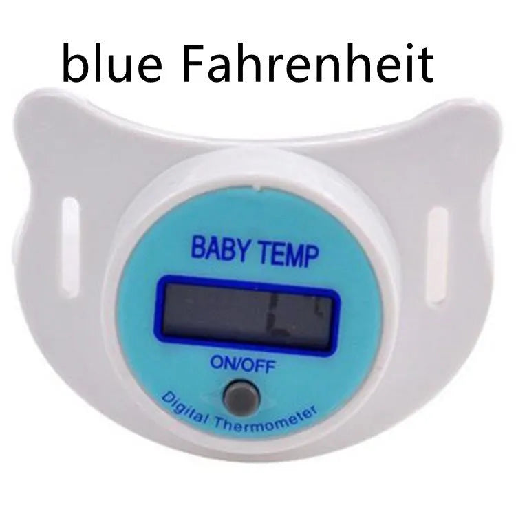 Baby pacifier digital thermometer with LCD display in pink and blue colours