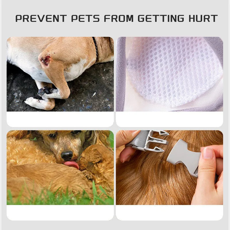 Blue dog knee protector sleeve with padded elbow patch and matching scarf, shown on a medium-sized dog