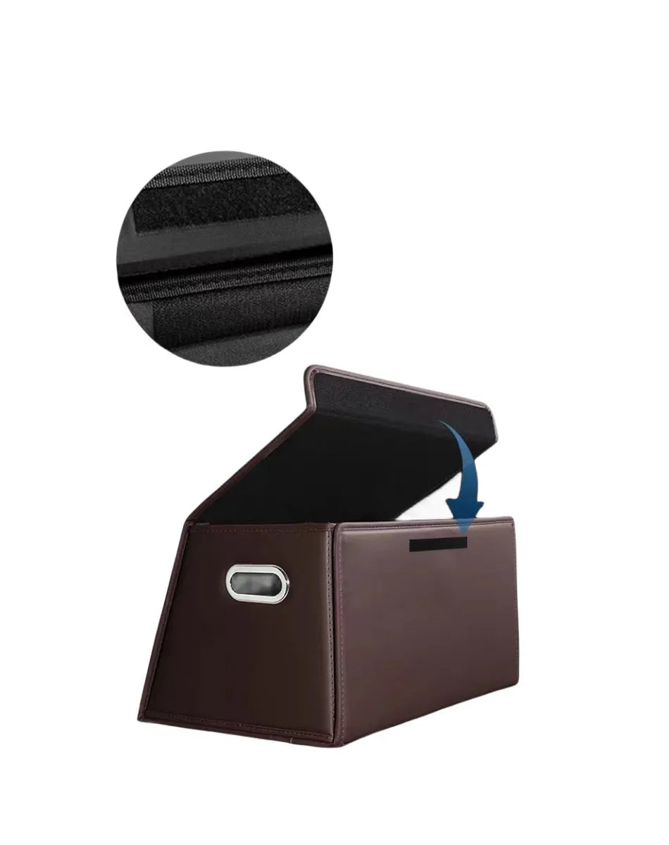 Folding waterproof leather car trunk storage organiser in black medium size on a boot floor