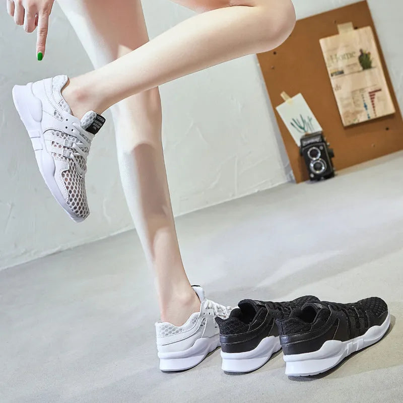 Breathable hollow-out casual sneaker in mesh construction with round toe and low-top design