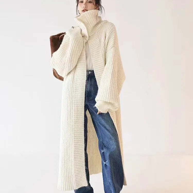 Women's large lapel long cardigan jacket in chenille fabric, average size, available in multiple colours