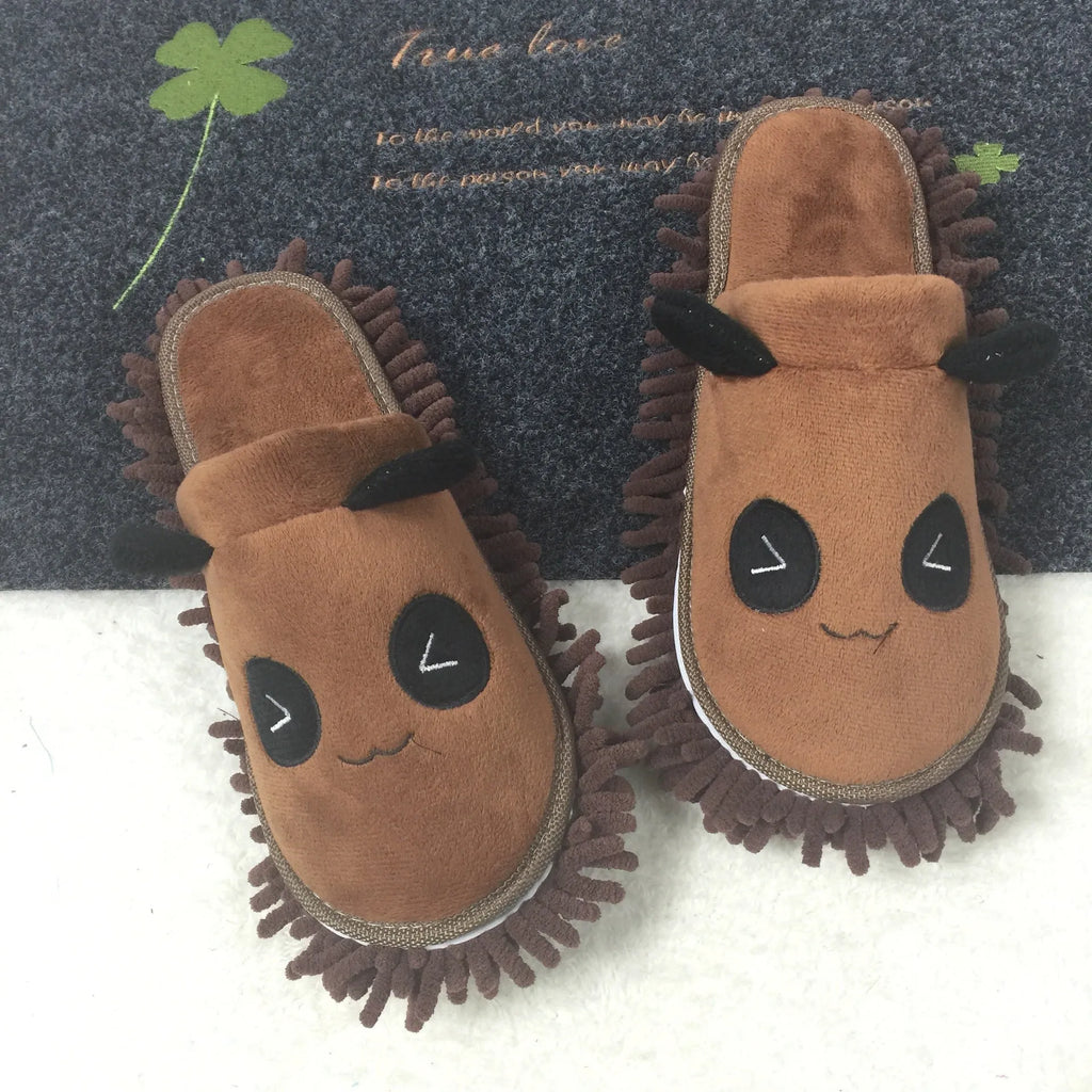 Panda animal pattern slippers with removable fabric mask-style upper in coral fleece material
