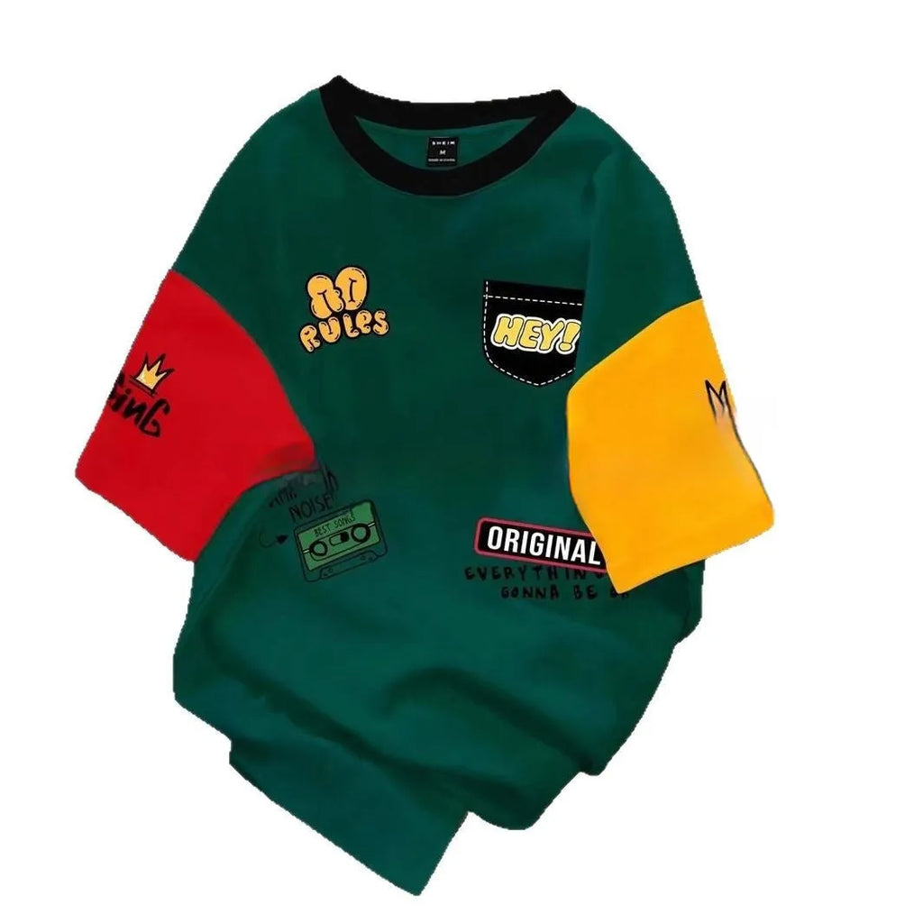 Men's loose fit casual T-shirt with digital letter print in various colour combinations