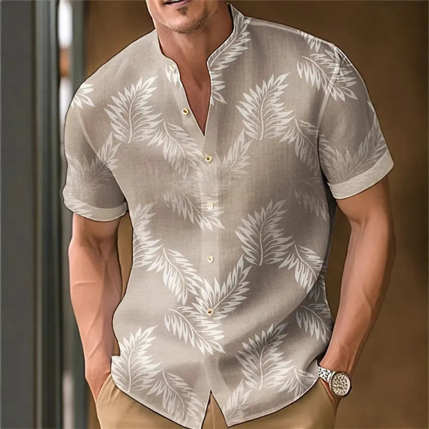 Men's casual printed polyester shirt shown in one of eight available colours