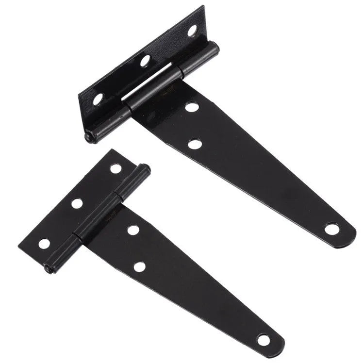 Fixed iron T-hinge for wooden doors and outdoor gates, shown in built-in installation position.