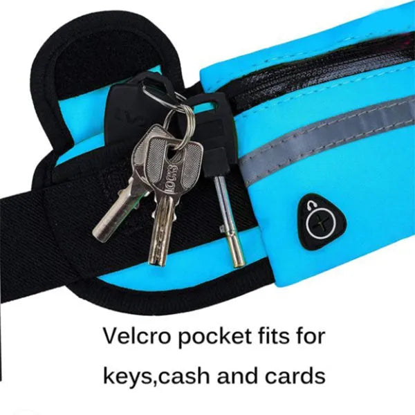 Nylon fitness waist bag in solid colour with zip pocket, size 20x10cm, on waist belt for running