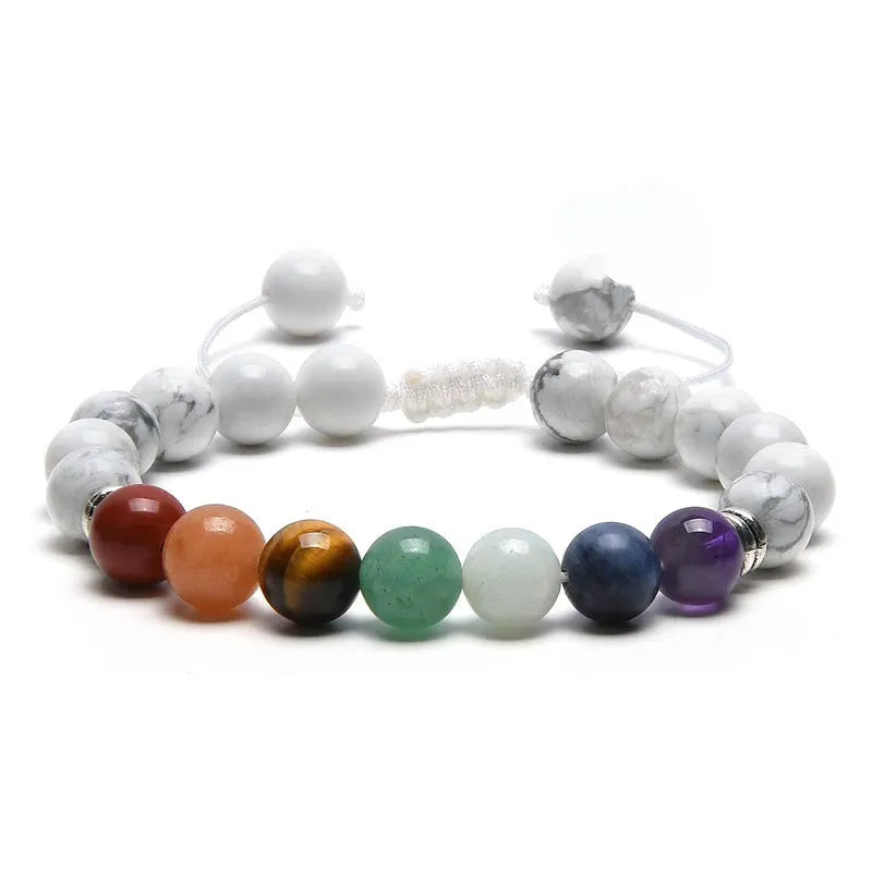 Women's hand-woven flat knot braided healing bracelet with colourful gemstone beads