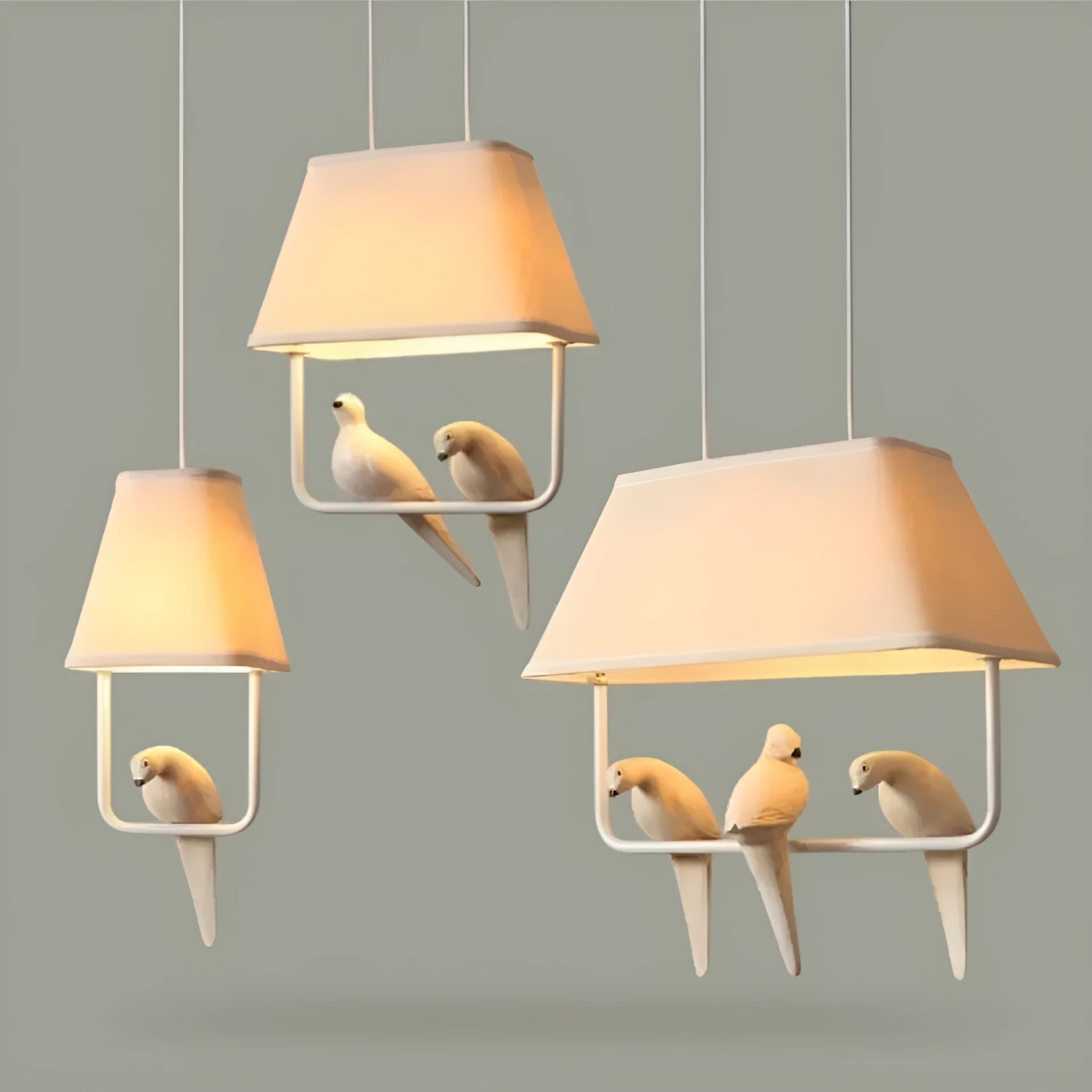 Bird theme chandelier ceiling lamp with fabric shade and iron frame