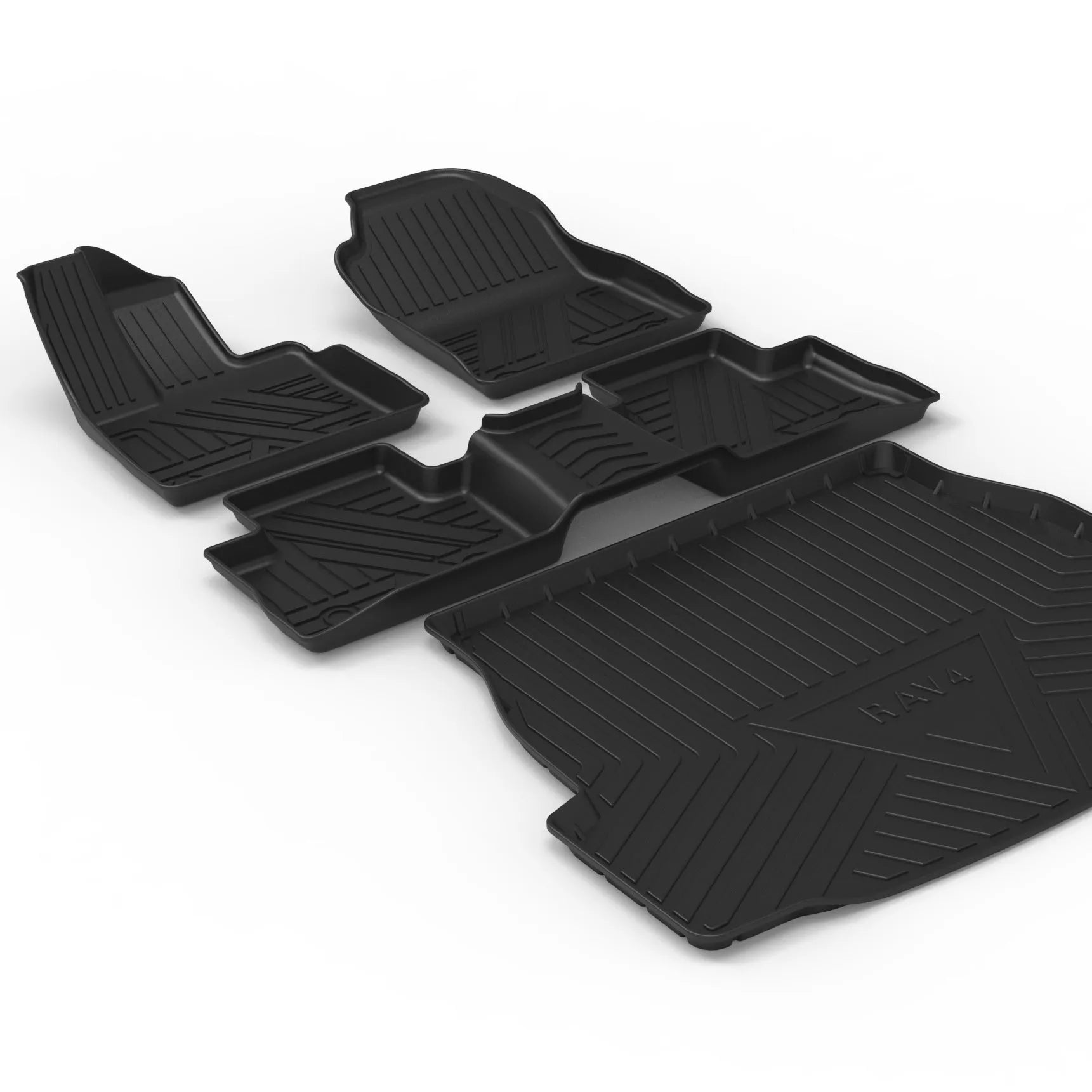 Black carbon fibre pattern TPE car boot liner mat for vehicle cargo protection.