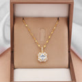Gold geometric zircon clavicle necklace on titanium steel water wave chain.