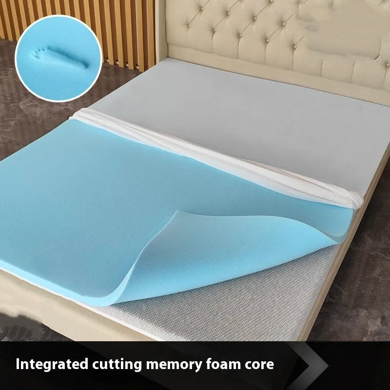 Thin gel memory foam tatami mattress in three thickness options on a platform bed.