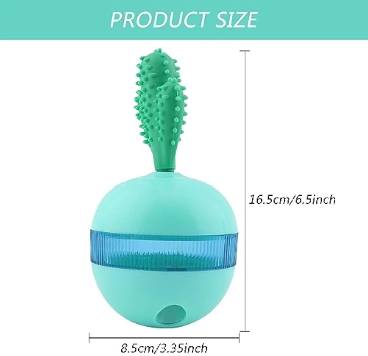 Blue and green durable rubber interactive treat dispensing tumble ball dog toy with small holes