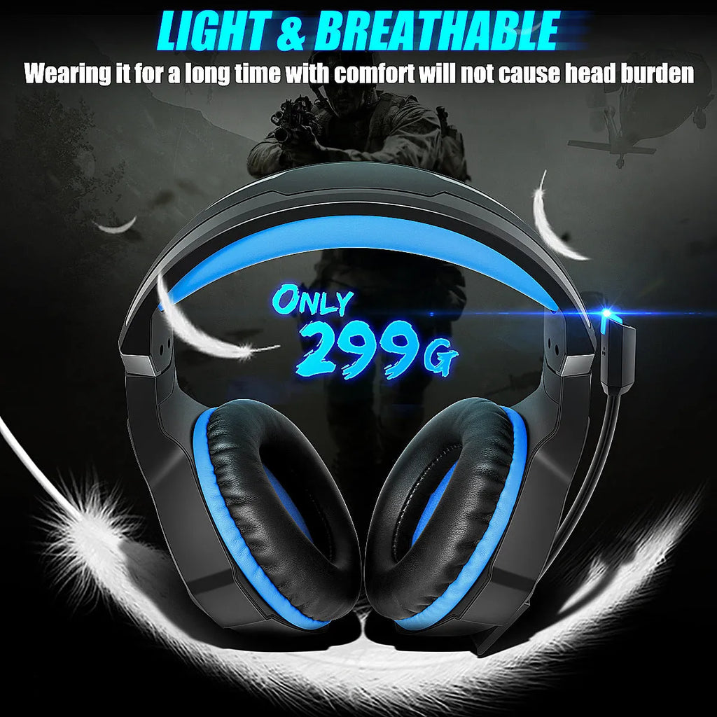 Luminous Gaming Headset with microphone and LED lights in black with blue accents