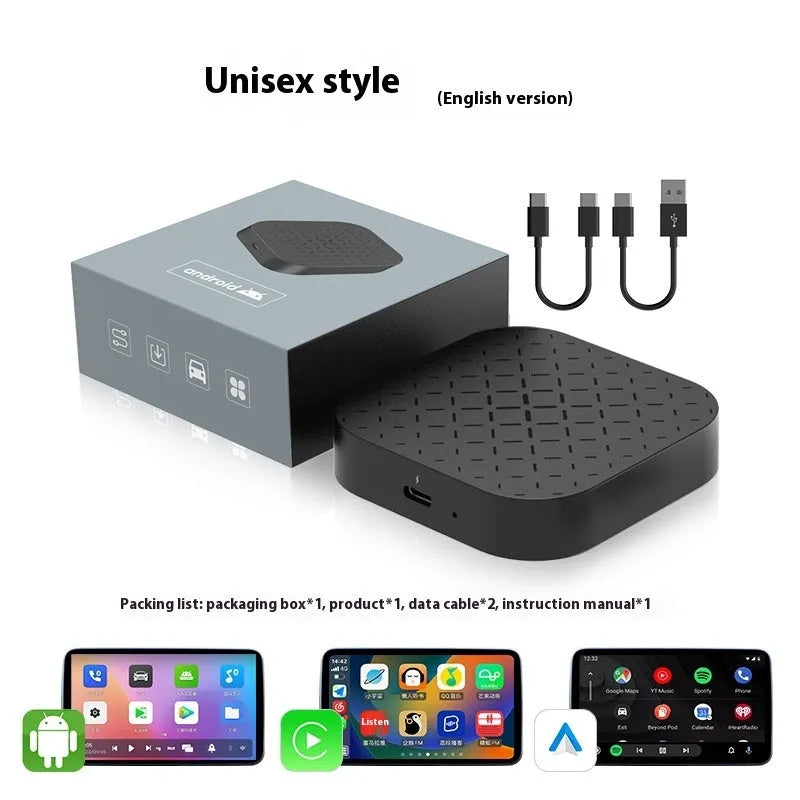 Black wireless CarPlay adapter box for original car systems with wired CarPlay, measuring 79.8mm × 14.7mm