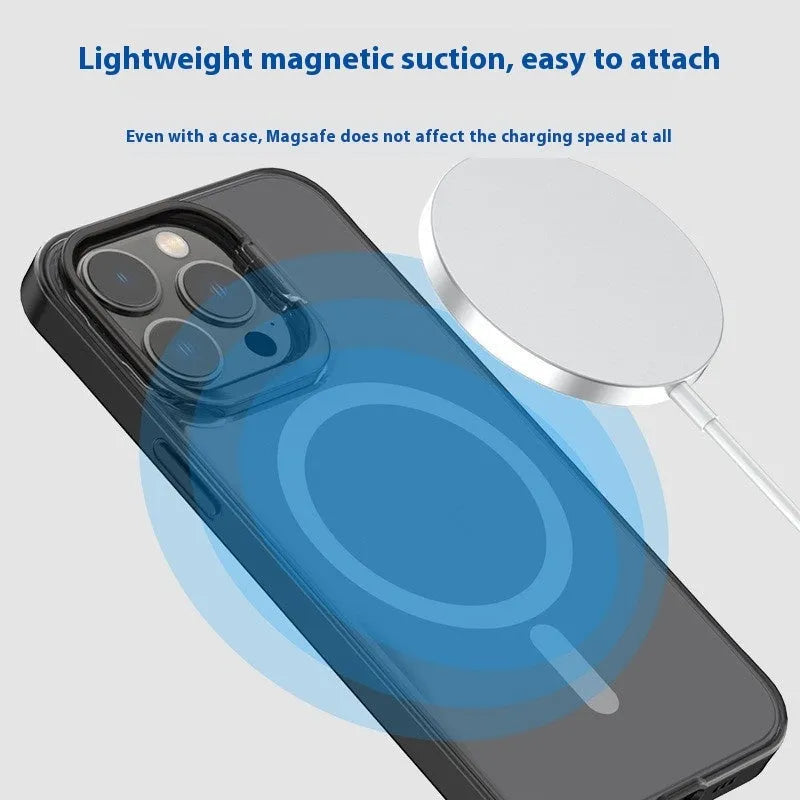 Metal invisible bracket phone case frosted magnetic protective cover for iPhone 12 to 15 series in black colour