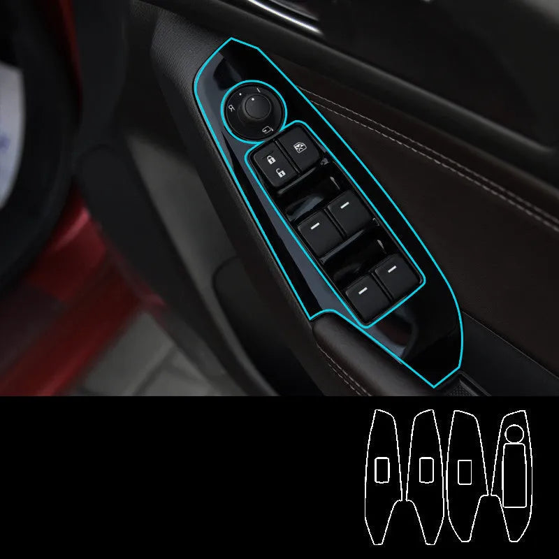 Set of four TPU protective films for Toyota HiAce car door control panels.