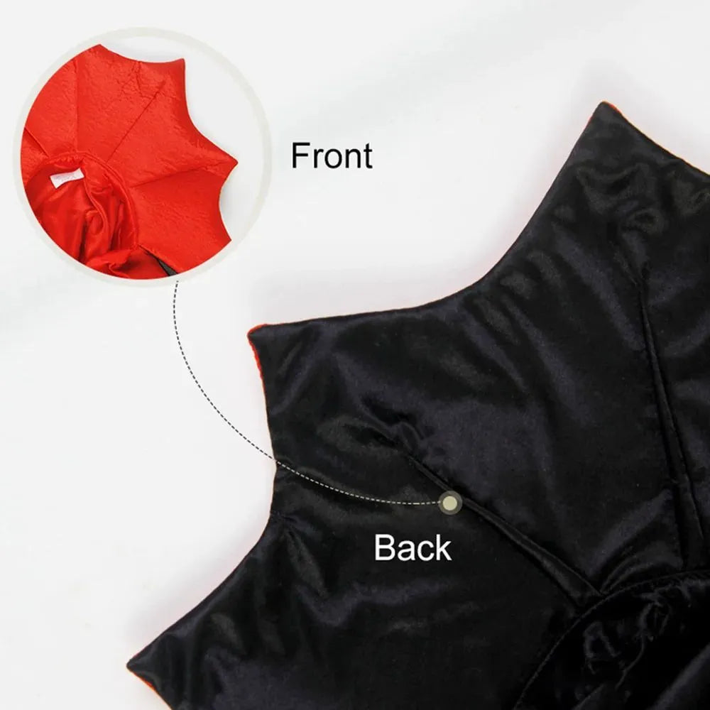 Halloween vampire cloak costume for small dogs and cats in three sizes with back length measurements