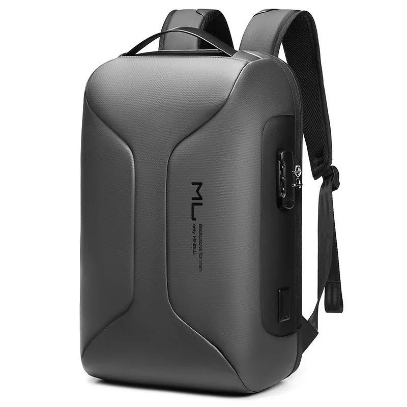 Black Oxford cloth business backpack with air pillow belt straps and organisational compartments