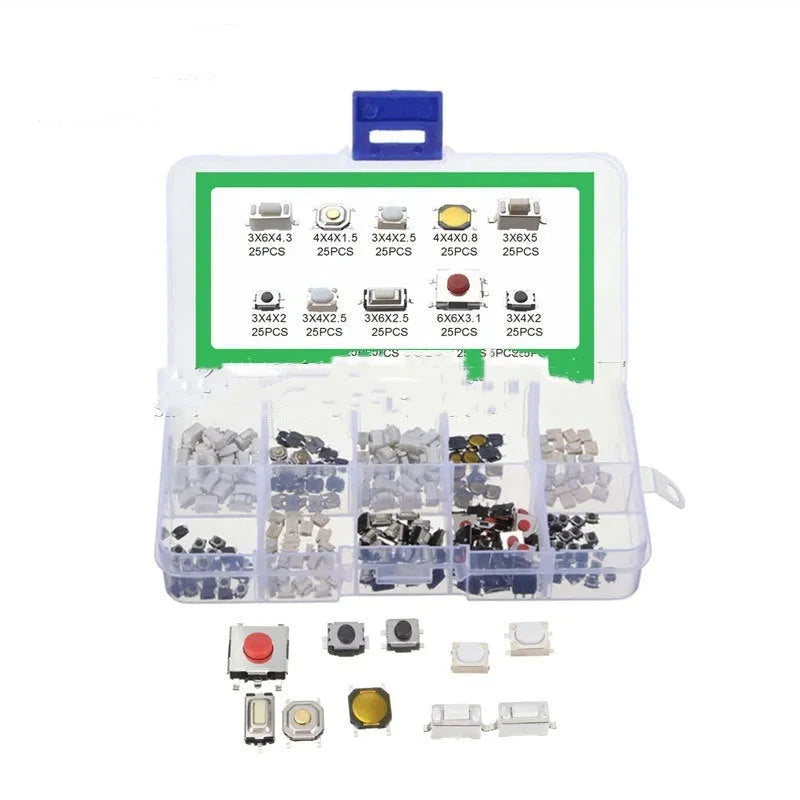 250 SMD patch button touch switches in box for electronic circuit board repair