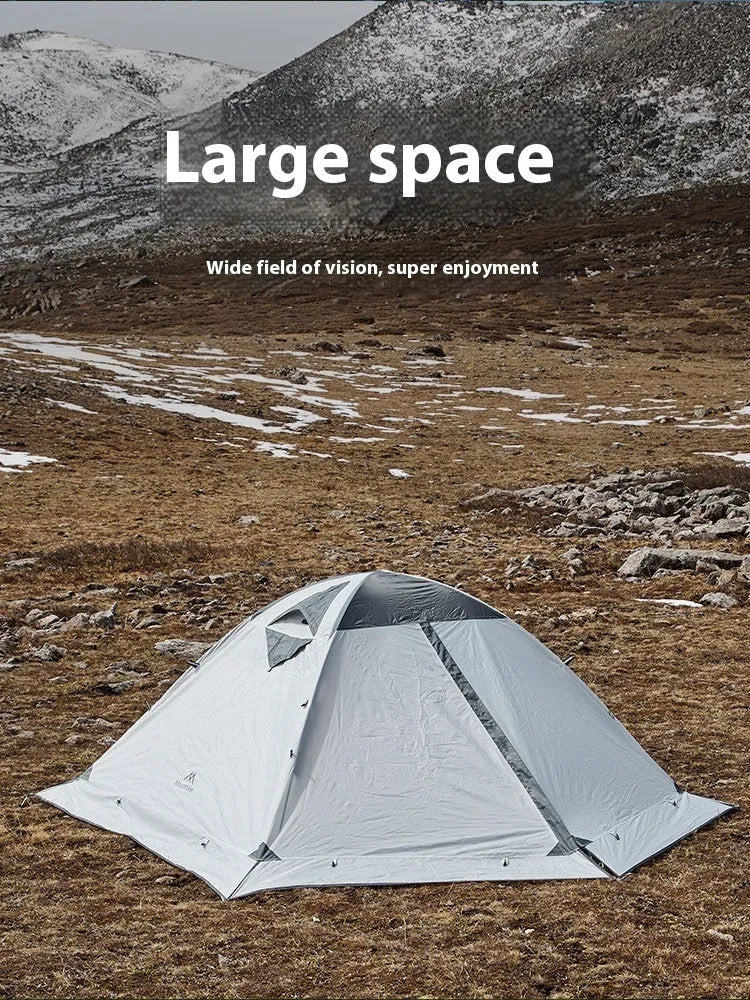 Double camping tent in Moonlight White made from 210D polyester checked cloth with ground studs and wind ropes