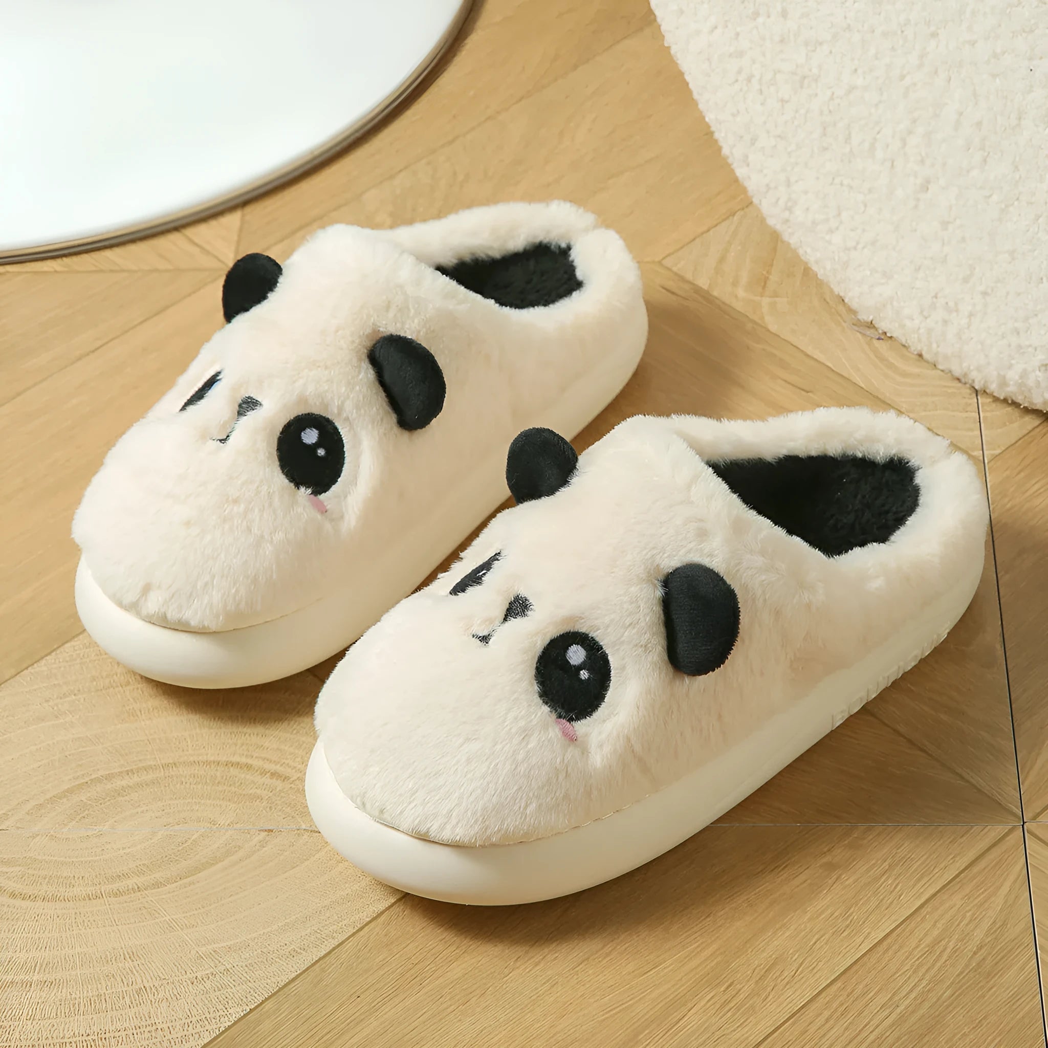 Panda cotton and linen toe ring slippers with PVC soles in adult sizes
