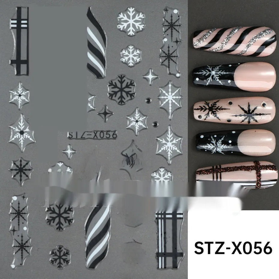 Cartoon nail art stickers sheet with black and silver love heart designs