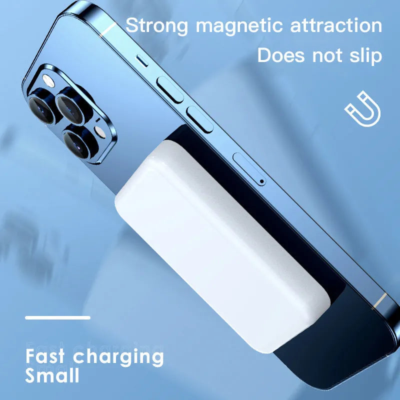 Pink plastic magnetic wireless power bank showing dimensions of 100x64x18mm